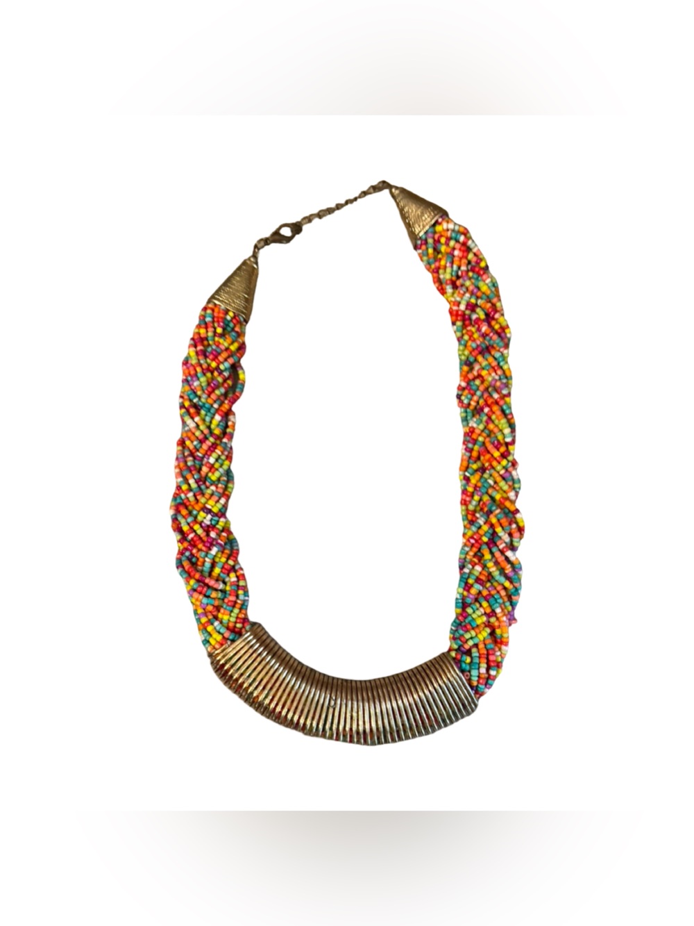 VTG Multicolor Seed Bead Torsade Braided 80’s Retro Statement Necklace